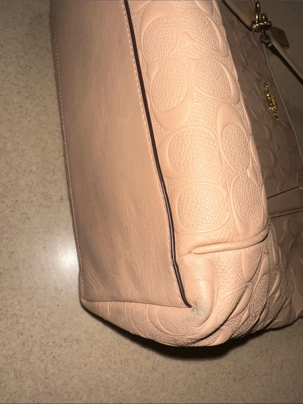 Coach Embossed Signature Leather Tote in Pale Pink